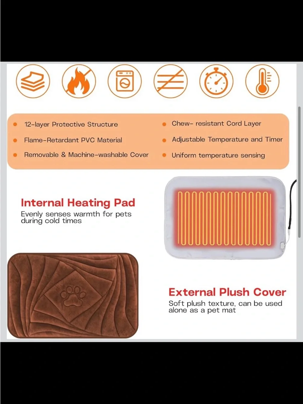 Dog Heating Pad with Washable Cover, Adjustable Temperature & Timer - New in Box